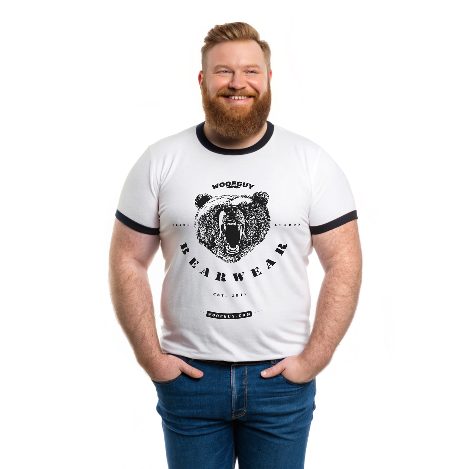 White (Ringer) T-shirt (Ginger Bear) Front