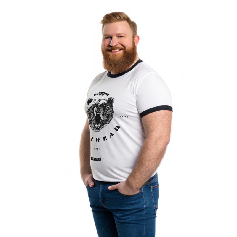 White (Ringer) T-shirt (Ginger Bear) Side