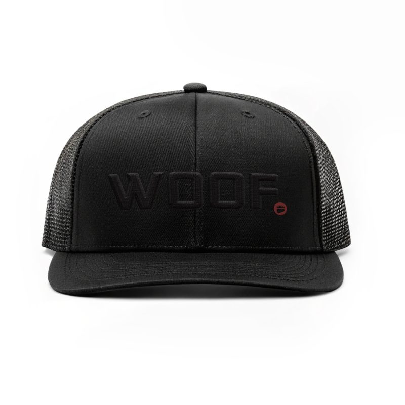 WOOF (Yupoong 6606) Retro Trucker Hat (Black) Front