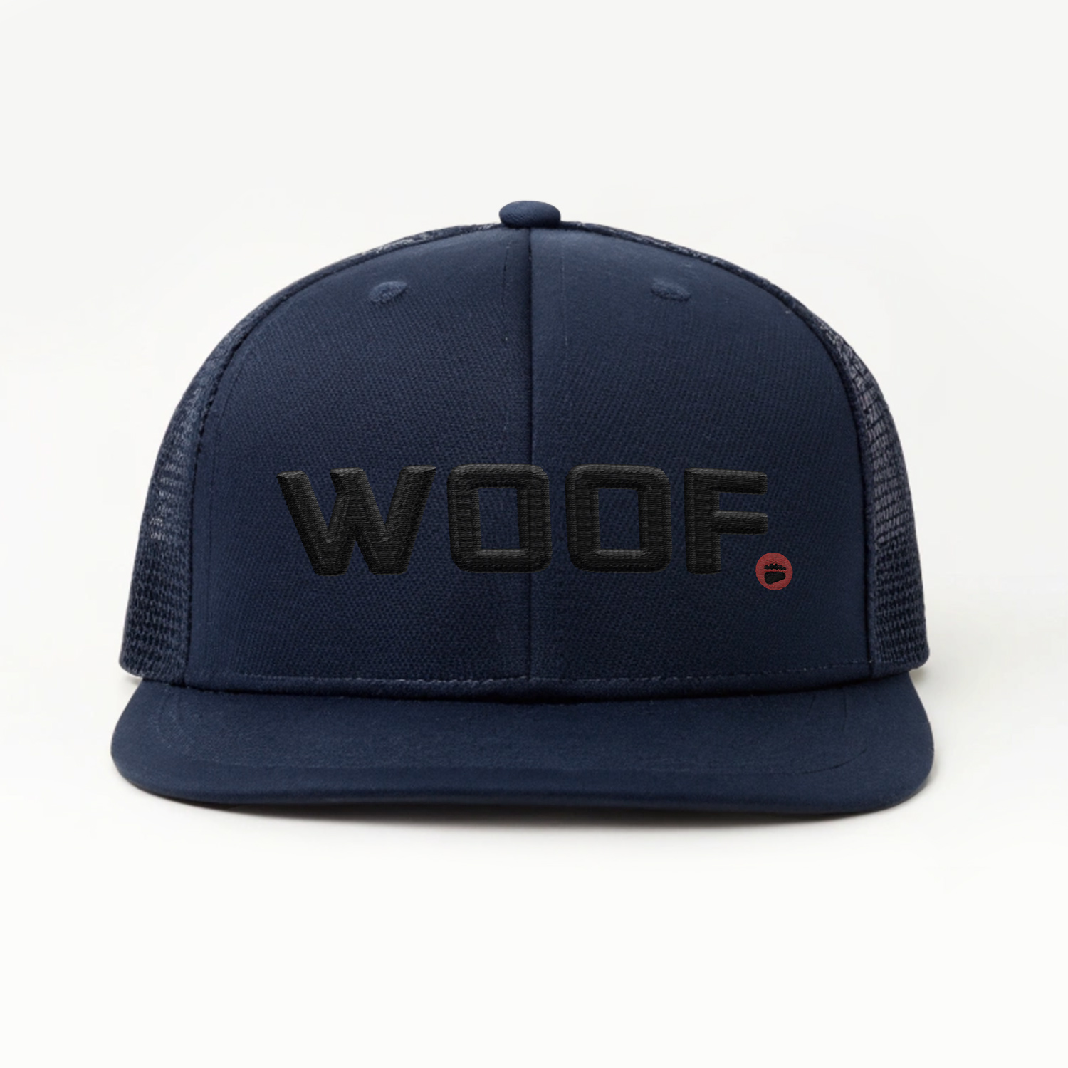 WOOF (Yupoong 6606) Retro Trucker Hat (Dark Navy Blue) Front