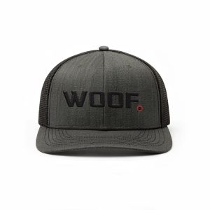 WOOF (Yupoong 6606) Retro Trucker Hat (Heather Grey) Front